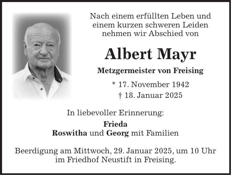 Traueranzeige Albert Mayr
