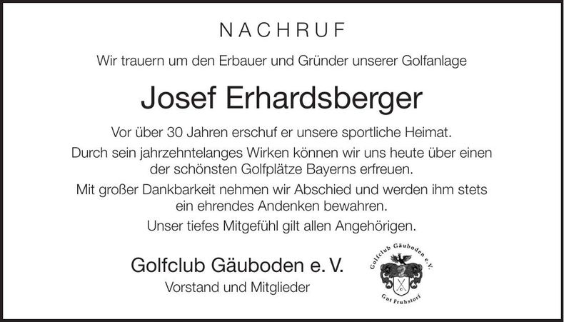 Traueranzeige Josef Erhardsberger