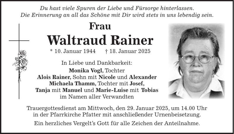 Traueranzeige Waltraud Rainer