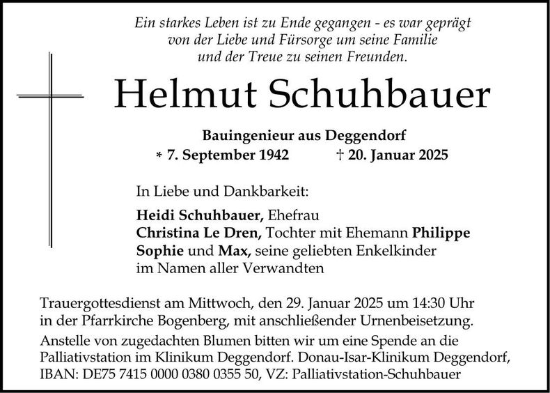 Traueranzeige Helmut Schuhbauer