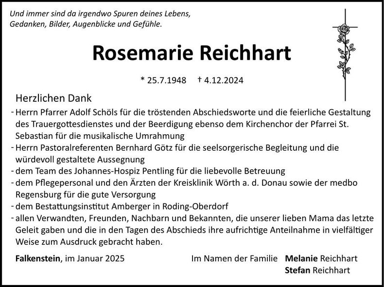 Traueranzeige Rosemarie Reichhart