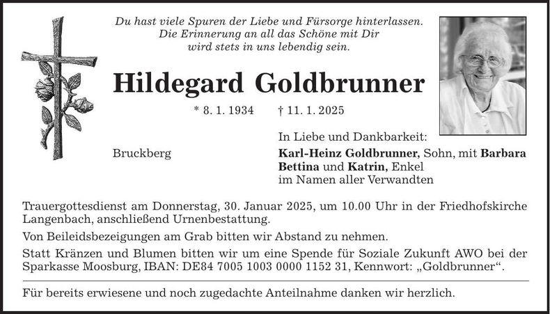 Traueranzeige Hildegard Goldbrunner