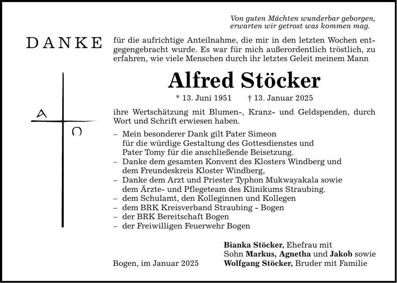 Traueranzeige Alfred Stöcker