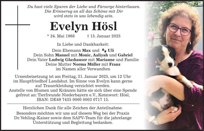 Traueranzeige Evelyn Hösl