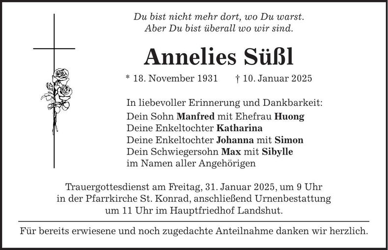 Traueranzeige Annelies Süßl
