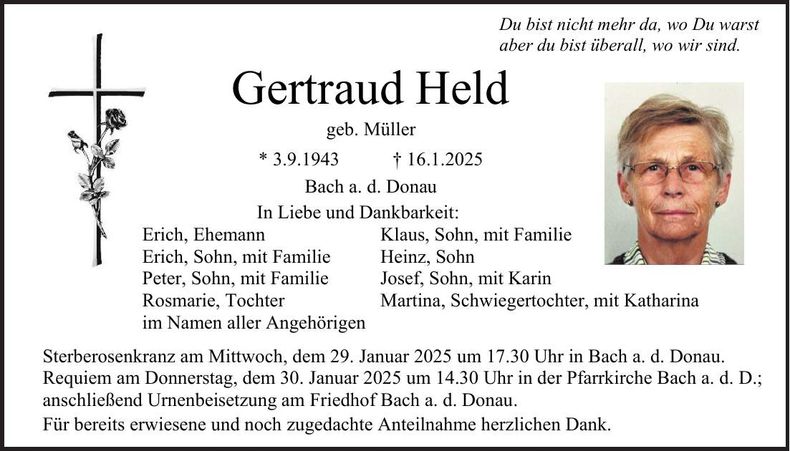 Traueranzeige Gertraud Held
