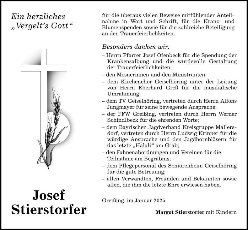 Traueranzeige Josef Stierstorfer