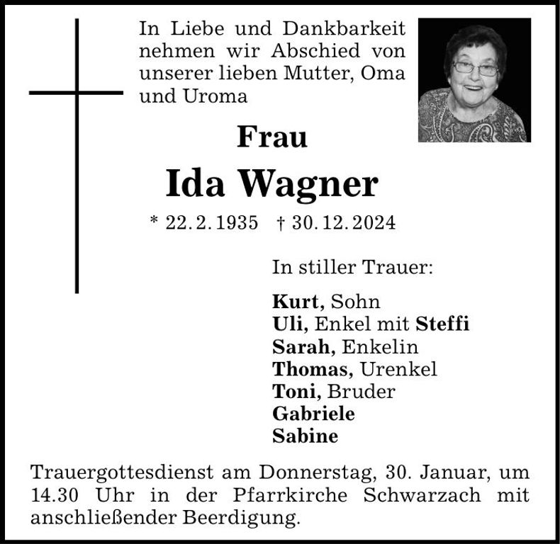 Traueranzeige Wagner Ida