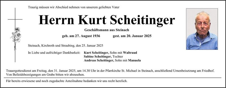 Traueranzeige Kurt Scheitinger