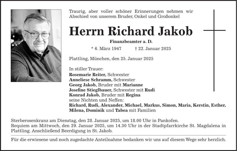 Traueranzeige Richard Jakob