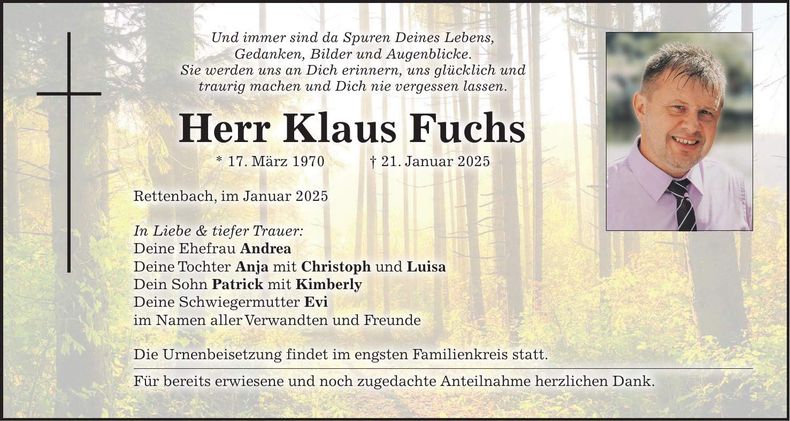 Traueranzeige Karl Fuchs
