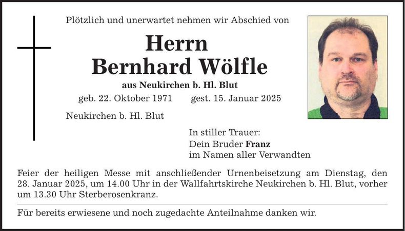 Traueranzeige Bernhard Wölfle