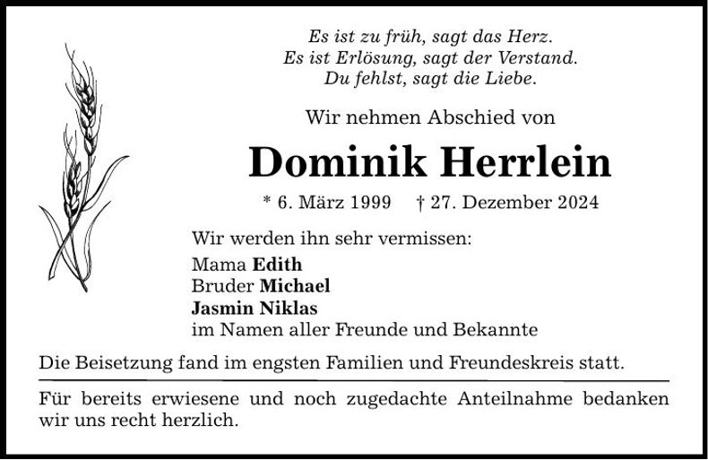 Traueranzeige Dominik Herrlein
