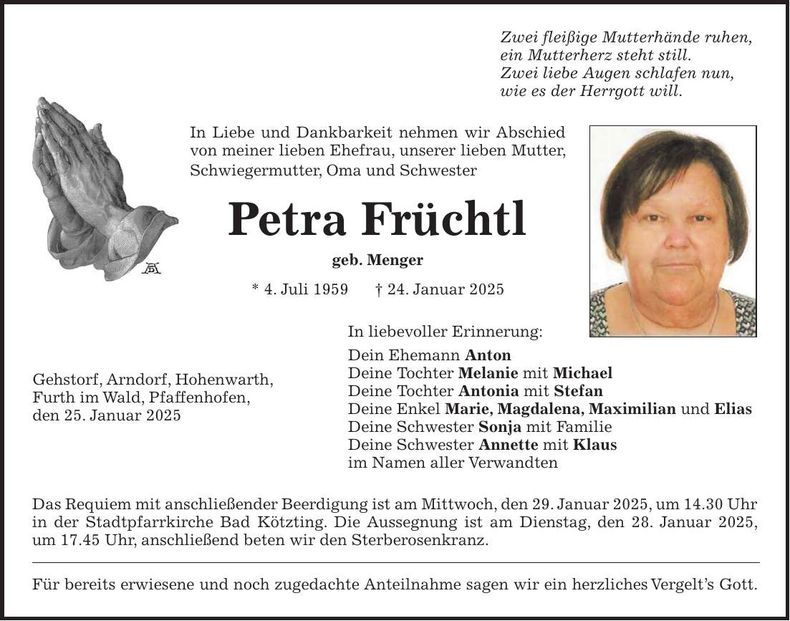 Traueranzeige Petra Früchtl