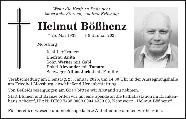 Traueranzeige Helmut Bößhenz