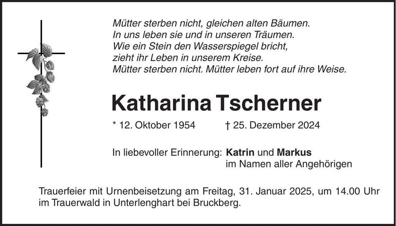 Traueranzeige Katharina Tscherner