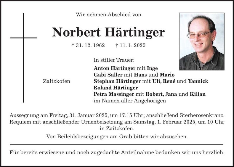 Traueranzeige Norbert Härtinger