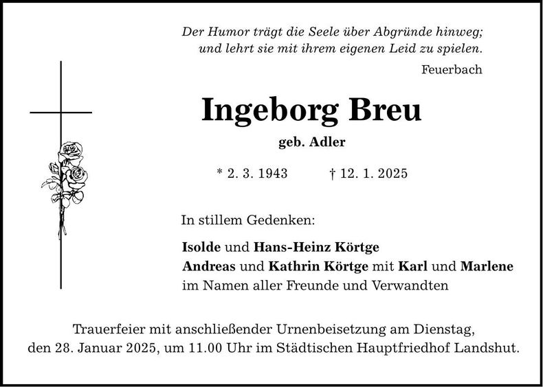 Traueranzeige Ingeborg Breu