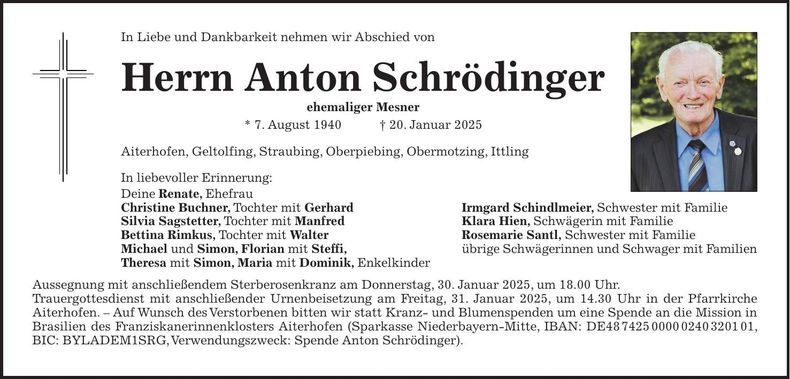 Traueranzeige Anton Schrödinger