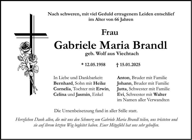 Traueranzeige Brandl Gabriele Maria