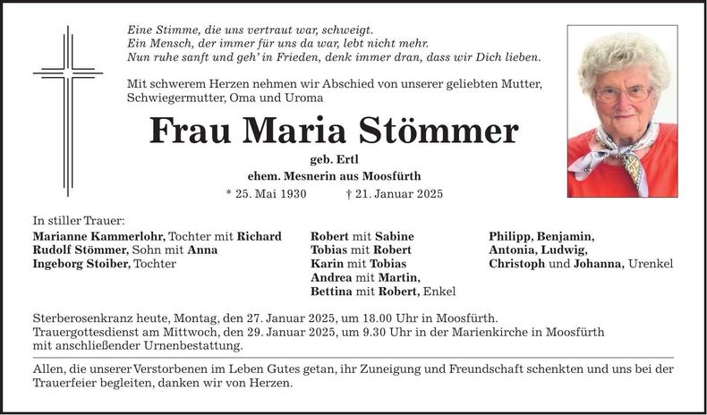 Traueranzeige Maria Stömmer