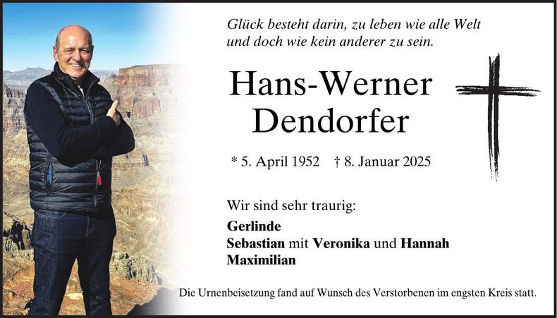 Traueranzeige Hans-Werner Dendorfer