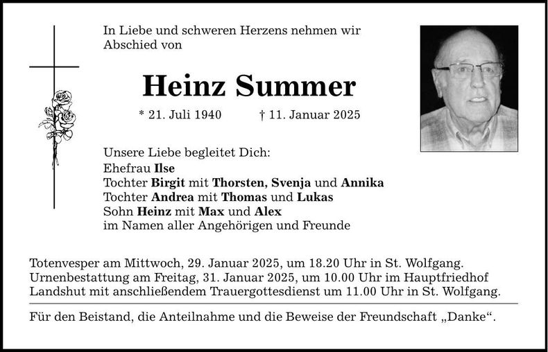 Traueranzeige Heinz Summer