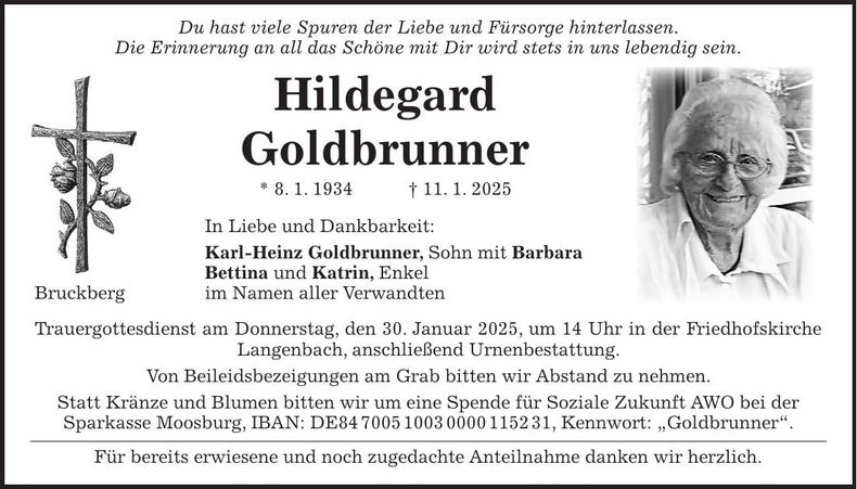 Traueranzeige Hildegard Goldbrunner
