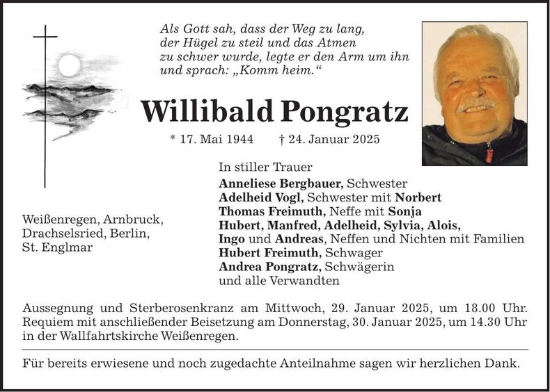 Traueranzeige Pongratz Willibald