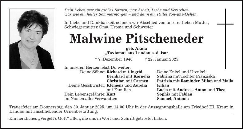 Traueranzeige Pitscheneder Malwone