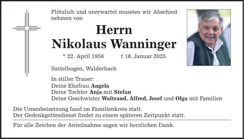 Traueranzeige Nikolaus Wanninger