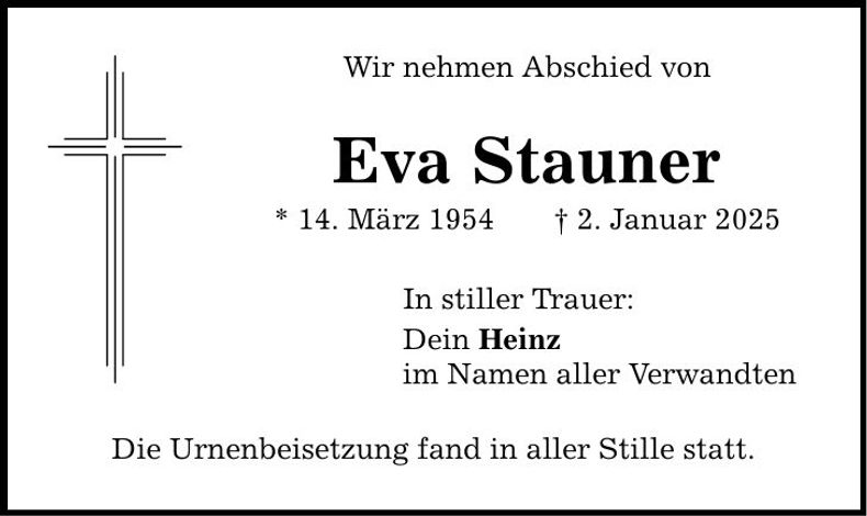 Traueranzeige Eva Stauner