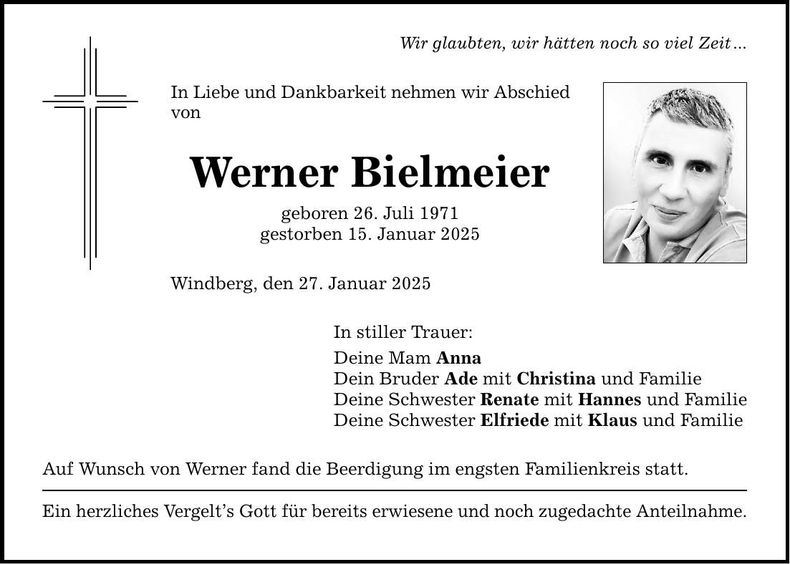 Traueranzeige Werner Bielmeier