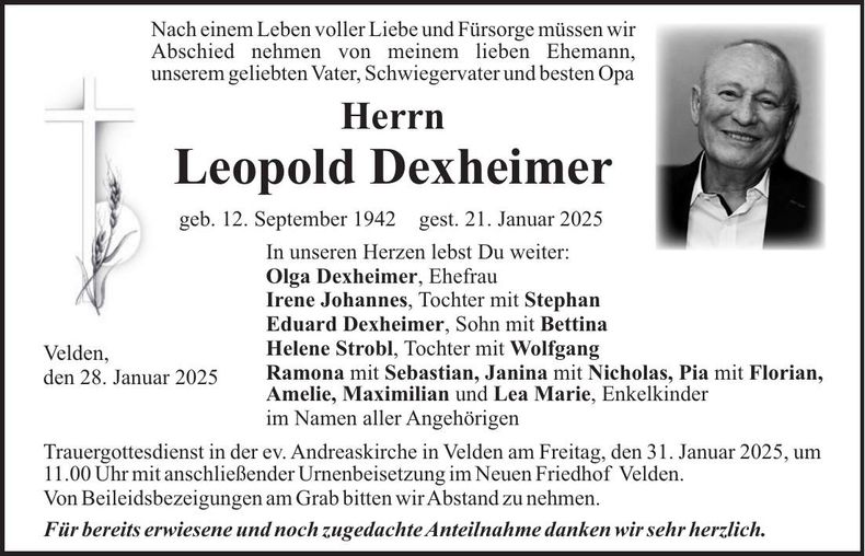 Traueranzeige Leopold Dexheimer