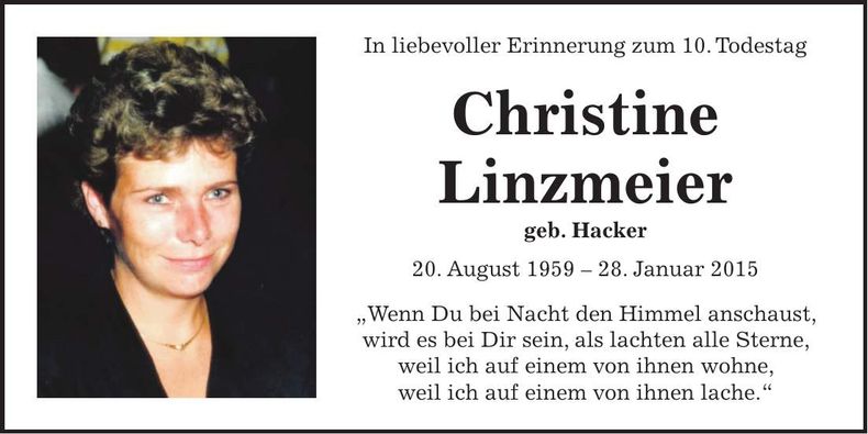 Traueranzeige Christine Linzmeier