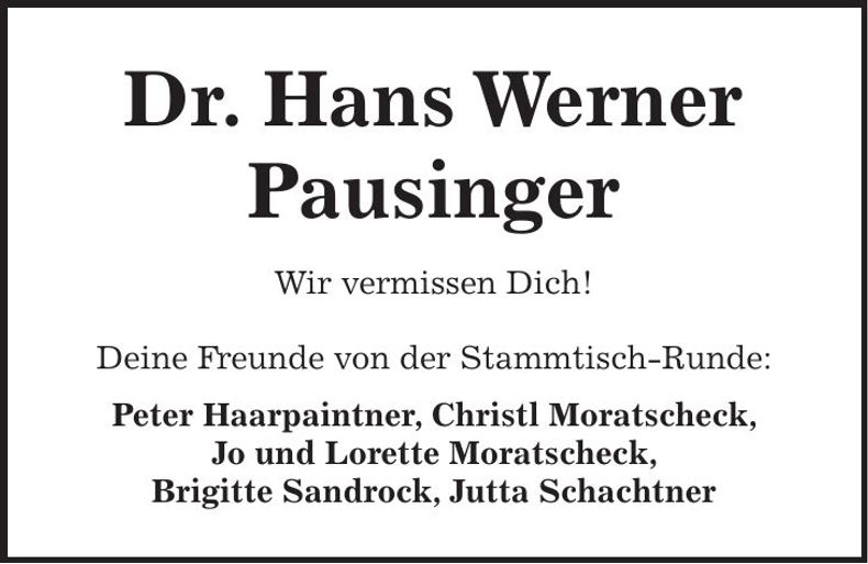 Traueranzeige Hans-Werner Pausinger