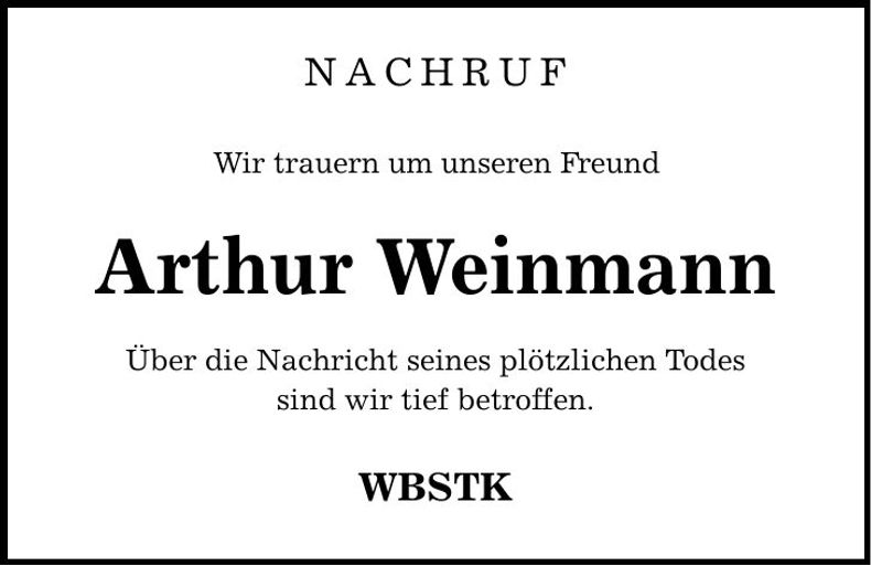 Traueranzeige Arthur Weinmann