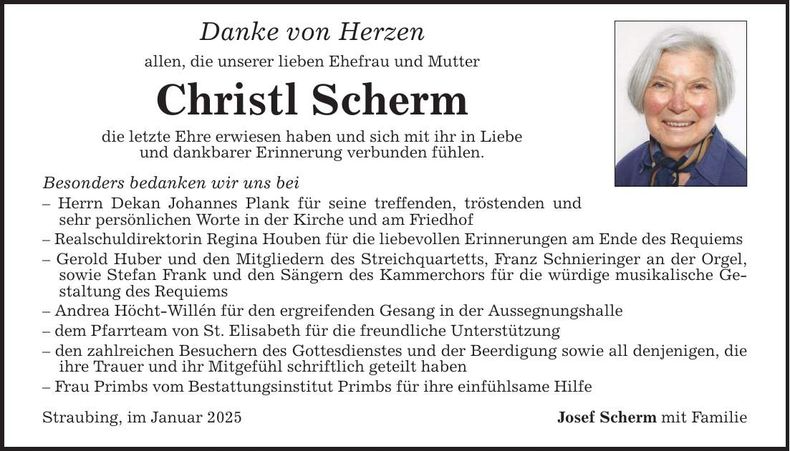 Traueranzeige Christl Scherm