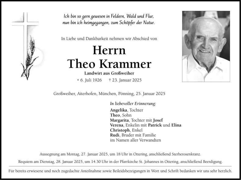 Traueranzeige Theo Krammer
