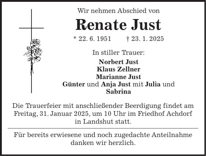 Traueranzeige Renate Just