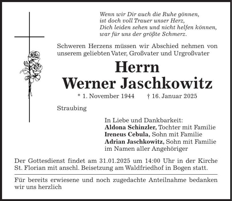 Traueranzeige Werner Jaschkowitz
