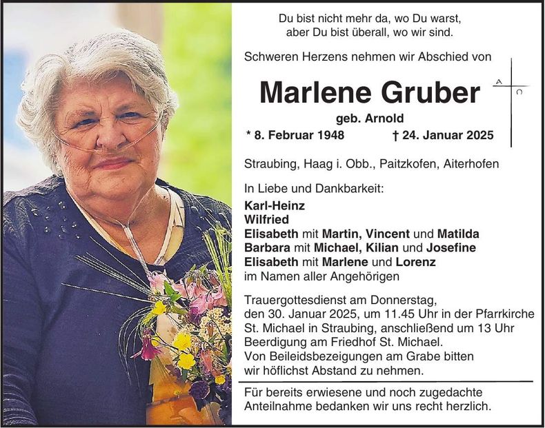 Traueranzeige Marlene Gruber