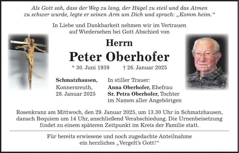 Traueranzeige Peter Oberhofer