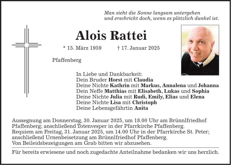 Traueranzeige Alois Rattei