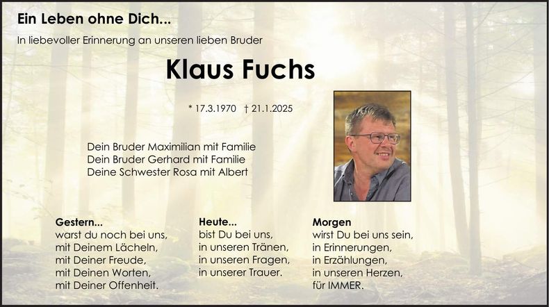 Traueranzeige Klaus Fuchs
