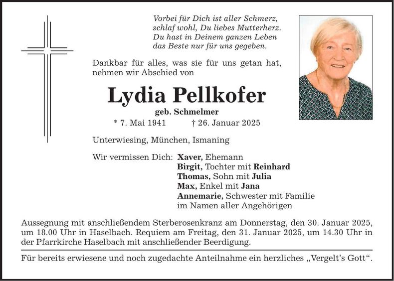 Traueranzeige Lydia Pellkofer