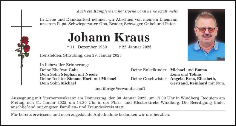 Traueranzeige Kraus Johann