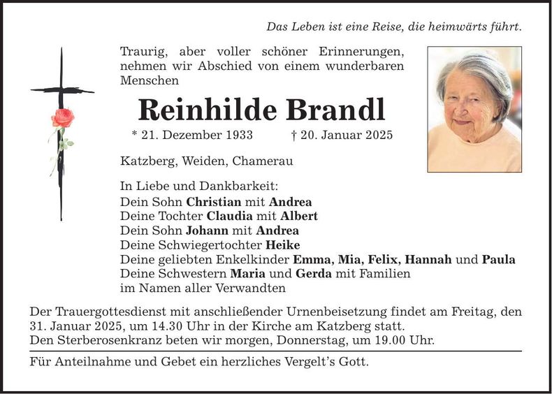Traueranzeige Reinhilde Brandl