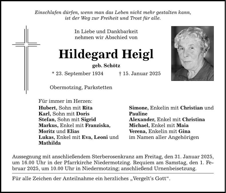 Traueranzeige Hildegard Heigl