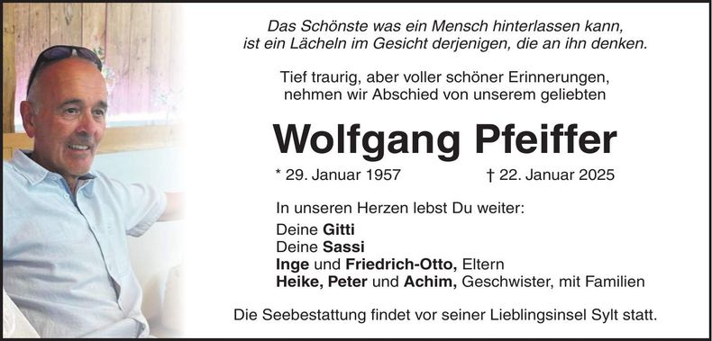 Traueranzeige Wolfgang Pfeiffer